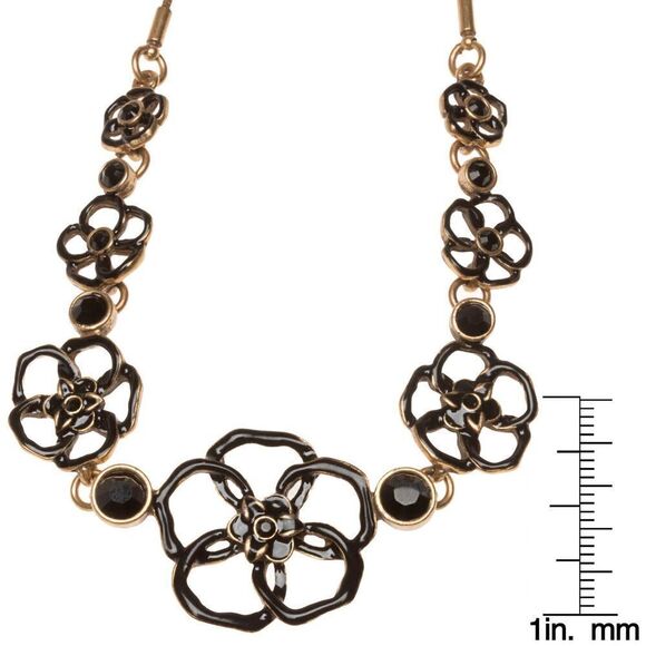 PILGRIM Goldtone Black Enamel Flower Link Necklace - Picture 3 of 3